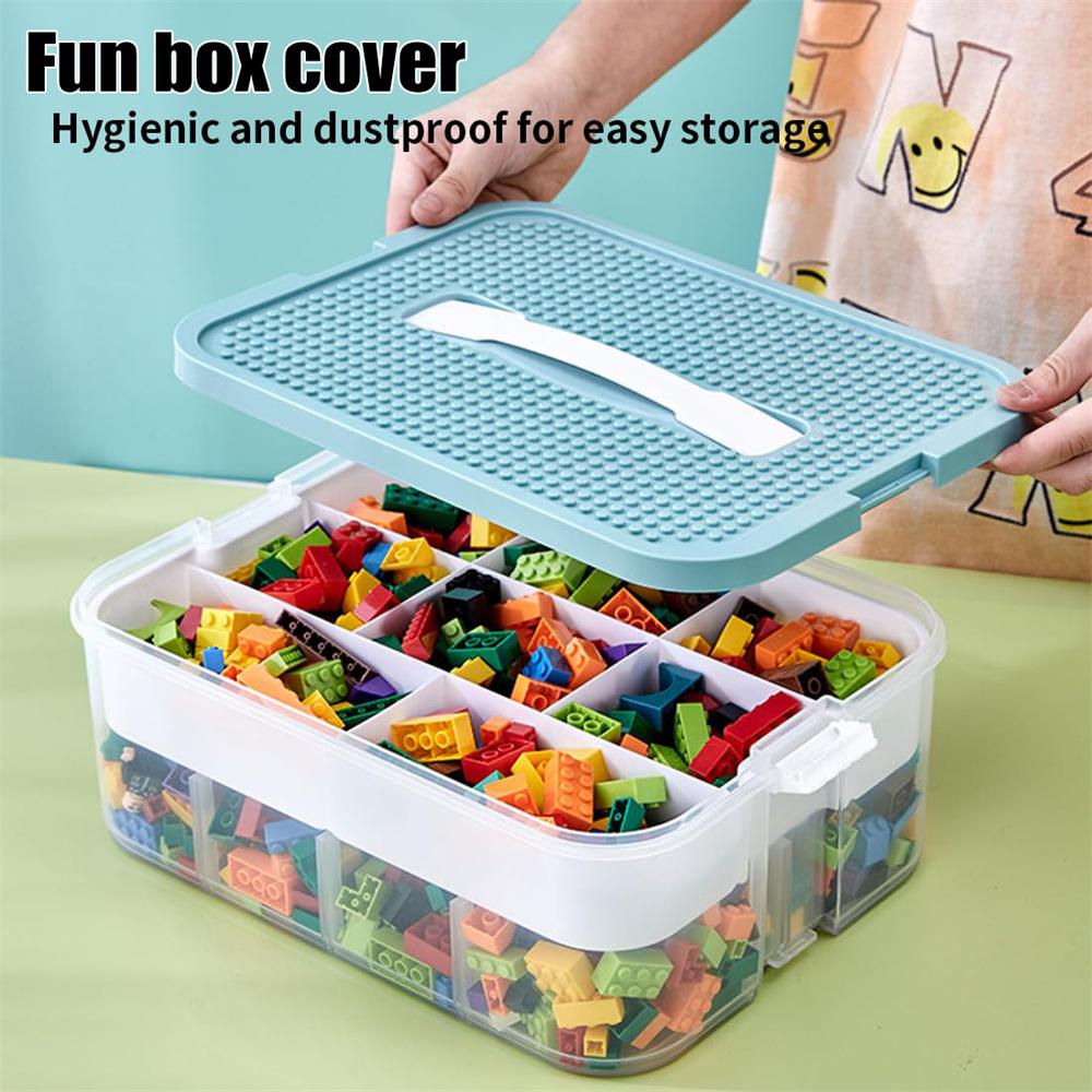 1/2 Layer Kids Building Block Storage Box Adjustable Lego Compatible Storage Box Whit Handle Transparent Toy Storage Box