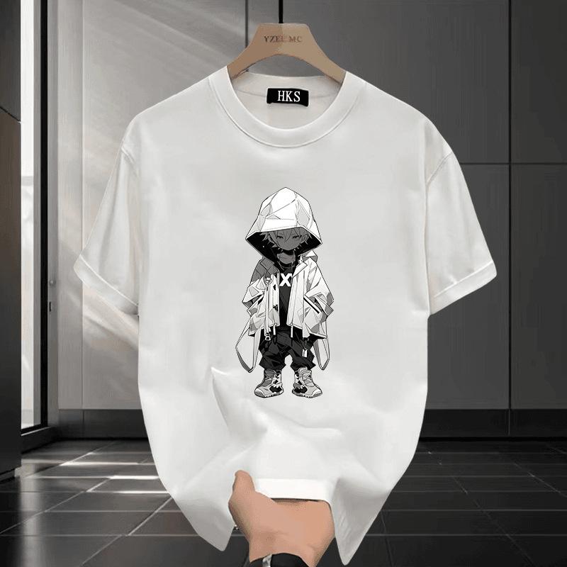 

Short sleeved T-shirt for men in summer 2026, heavy weight loose round neck top, trendy printed and cool T-shirt XXXL білий