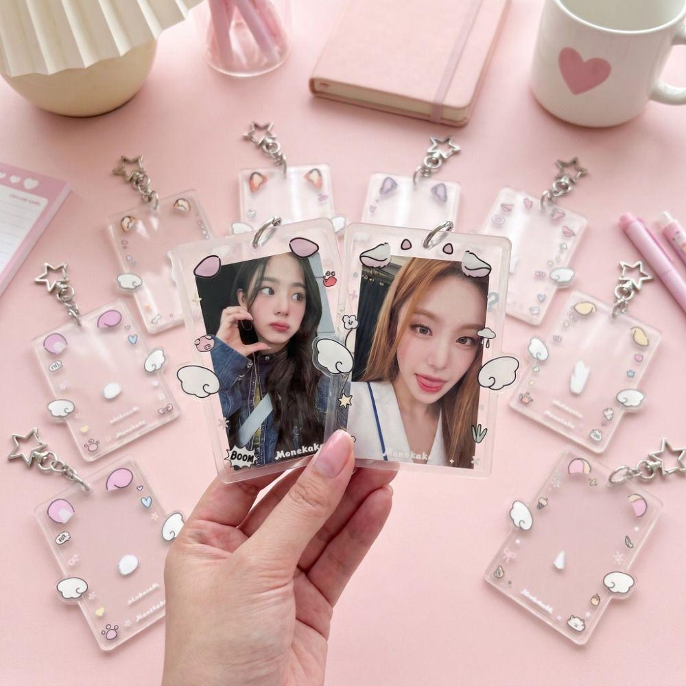 Cartoon Korean Photocard Holder with Keychain Photo Photocard Frame School Stationery