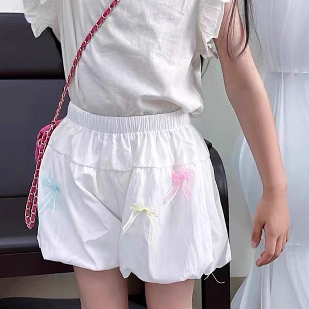 Solid Color Baby Girls Shorts Bow Decorative Children's Clothing Fashion Girls Shorts  Beach Wear