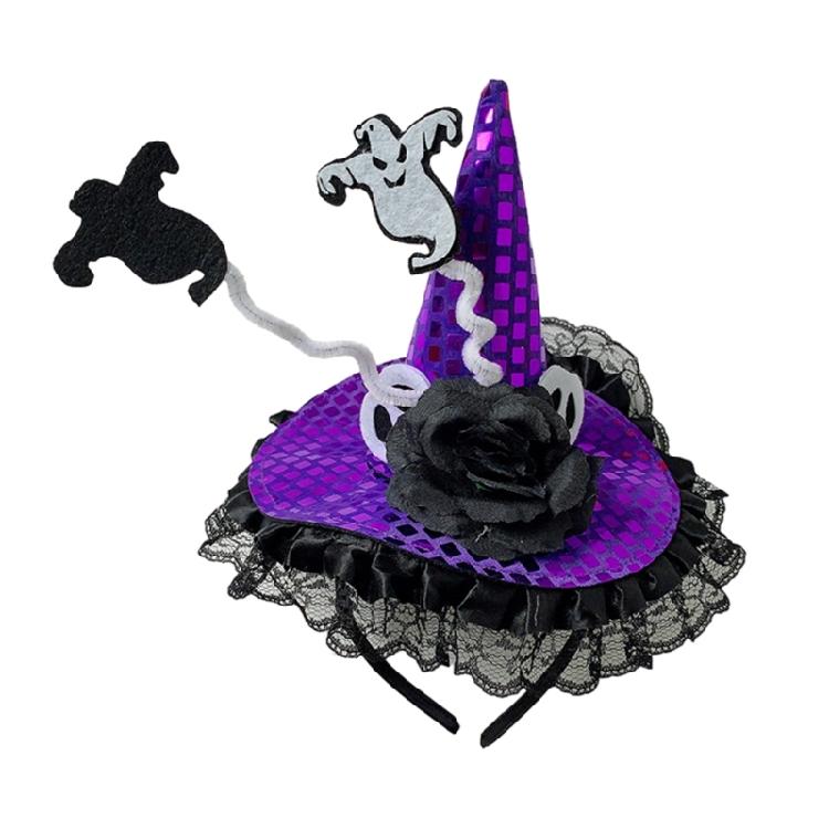 Cute Headband Halloween Specter Sequins Witch Hat Mini Cone Hat Hair Hoop