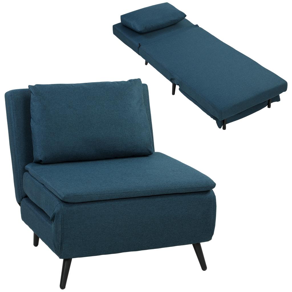 Convertible Armchair, 1-Seat, 3-in-1 Click-Clack, Adjustable Backrest, Pillow, Blue