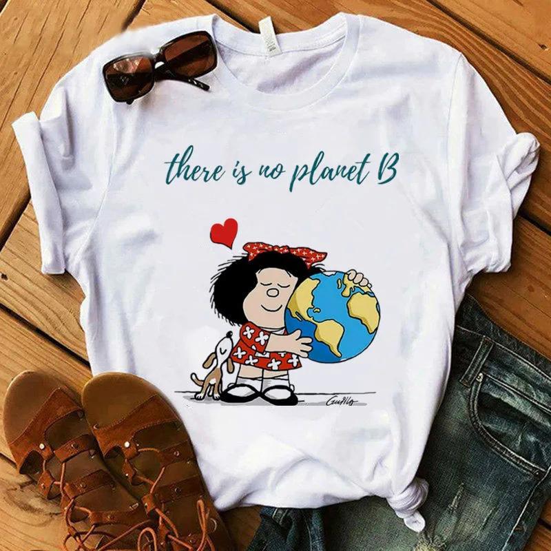 2025 Neues T-Shirt Damen Lustige Cartoon PAZ Mafalda oder QUIERO Cafe Bedrucktes Oberteil Damen T-Shirts Harajuku Lässig Weißes T-Shirt Kleidung