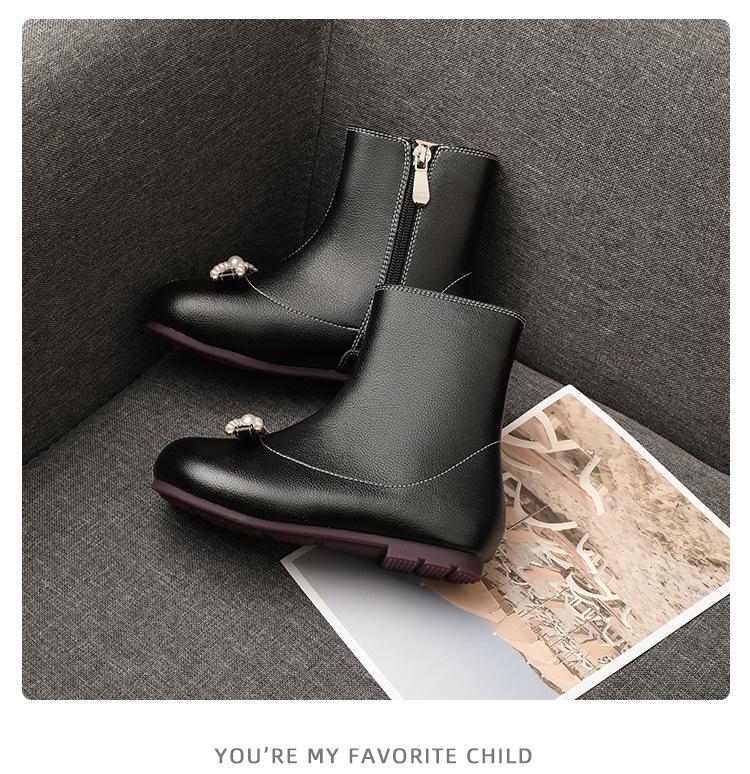 Genuine Leather Girls' Martin Boots - Autumn/Winter 2025 British Style Princess Short Boots.