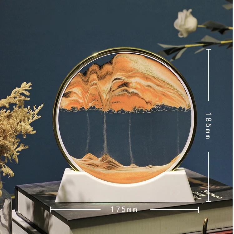 Sandscape Moving Sand Art Picture Quicksand Craft Round Glass 3D Deep Sea Hourglass Flowing Sand Painting Office Home Decor Gift