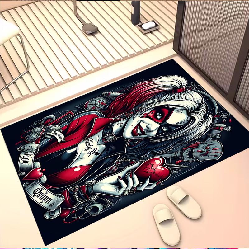 Harley Quinn Joker Print Rug, Washable Floor Carpet, For Entryway Dorm Laundry Room Office Study, Home Decor Birthday Christmas Gift