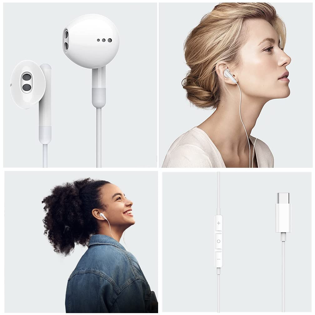 GUROYI USB Stereo Earphones with Microphone and Remote for Wired Compatible with Multiple Android iPhone 15 and Android Type-C Earphones, Type-C