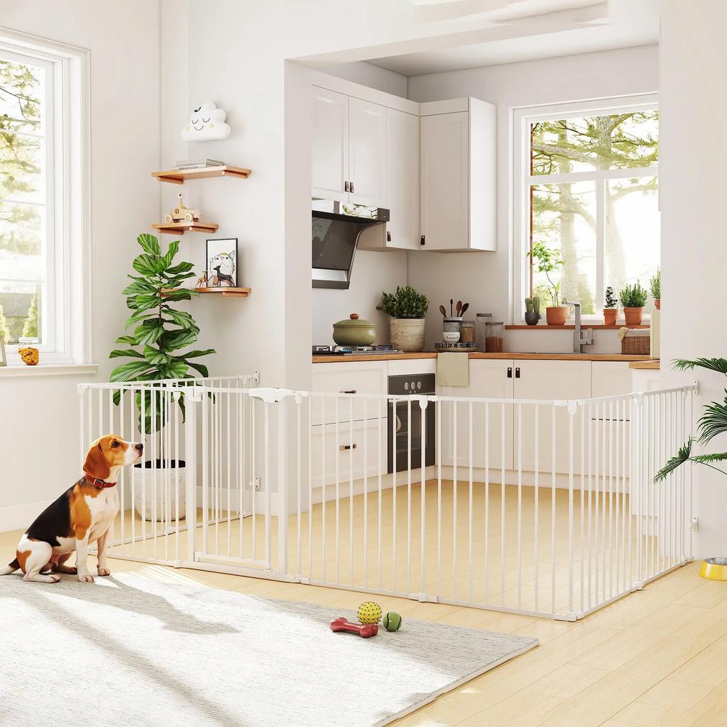 PawHut Metal Safety Gate Foldable and Modular Enclosure for Dogs and Children 8 Panels 61 X 75 Cm White