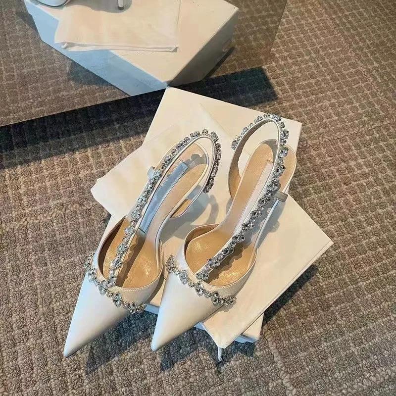 NEW Diamond Embellied High Heel Sandals Women's Spring 2025 Pointed Toe Covering Front Hollow out Thin Heel Faionable