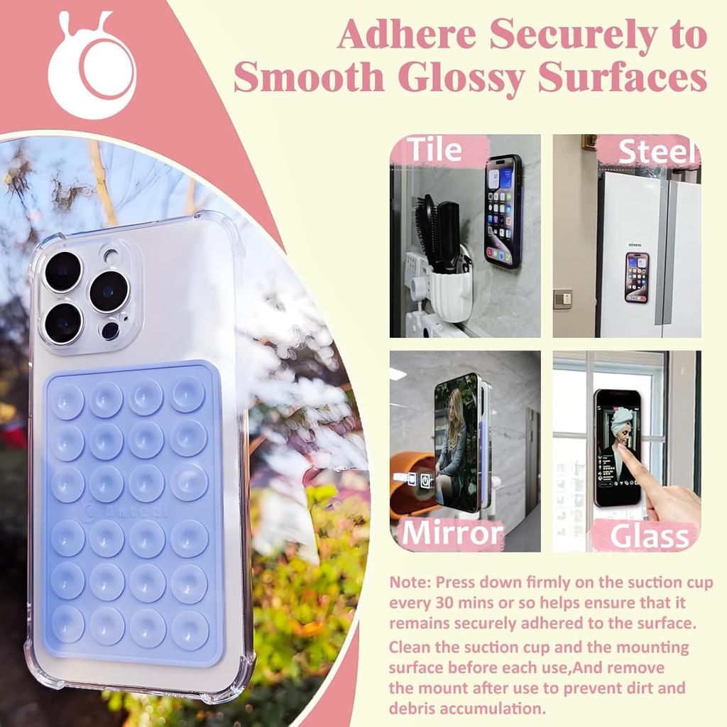 Anteel MAX-Sized Silicone Suction Phone Case Adhesive Mount, Durable, Hands-Free Sticky Phone Holder, Upgraded Thickened and Enhanced Suction Power