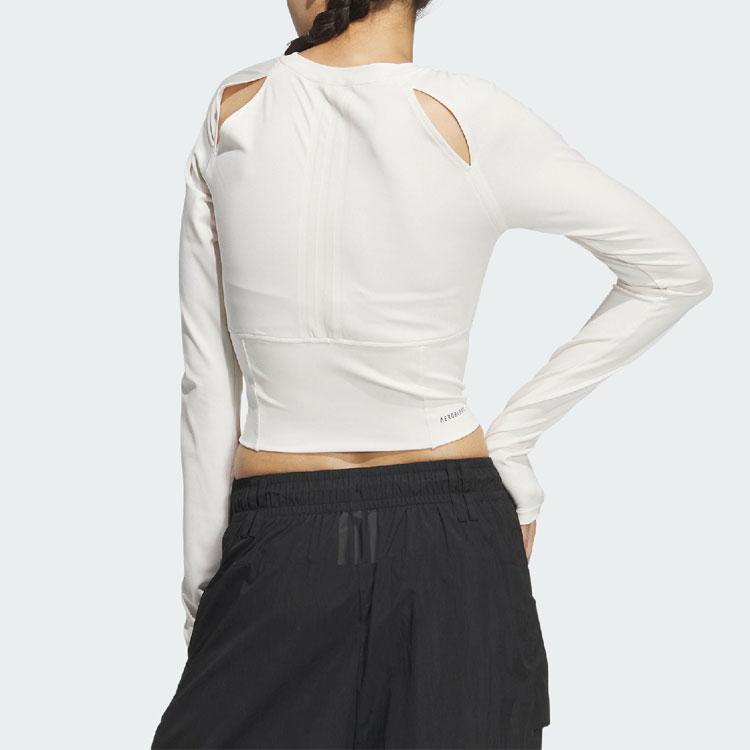 Adidas Solid Color Casual Hollow Slim Fit Long Sleeve T-Shirt Women Tops Pink White JJ1594