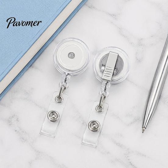 Reliable Badge Attachment Retractable Reel, Transparent Round ID Holder with Heavy Duty Reel Swivel Clip for Nurses, Students Teachers Office Workers