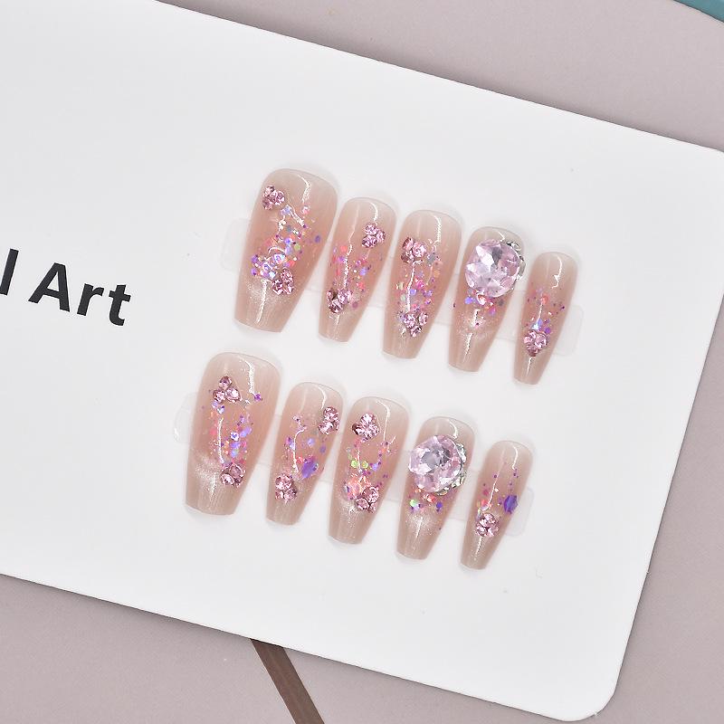 2025 Blush Ombre Long-Wear Handmade False Nail Art Tips and Stickers