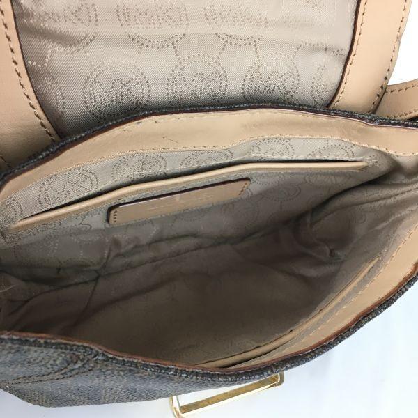 MICHAEL KORS Genuine Leather MK Signature Shoulder Bag Brown Small Size Women(USED)