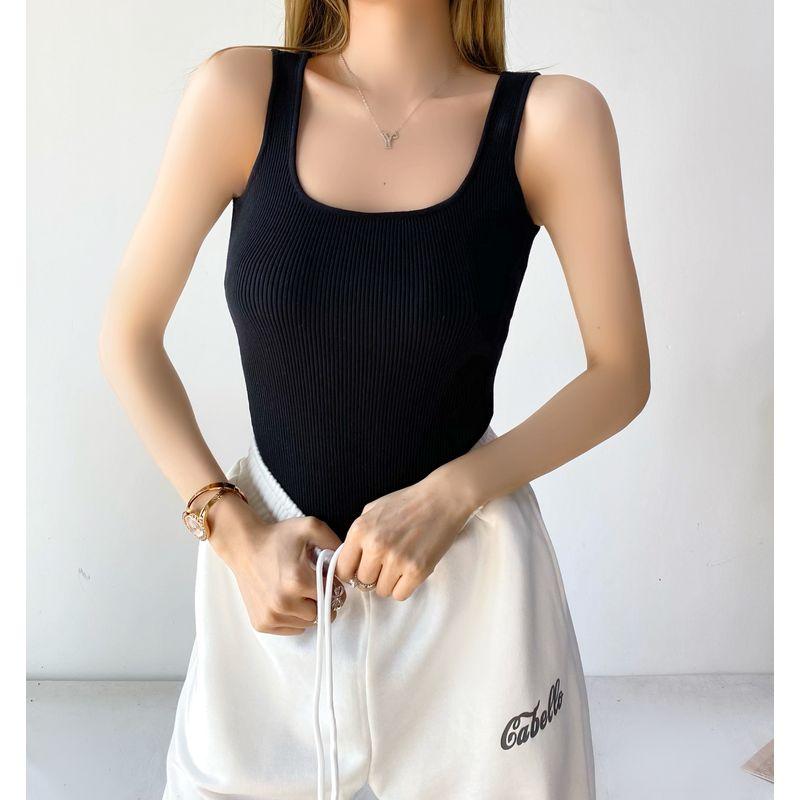 

Топ-майка с квадратным вырезом, эластичное боди, жилет с квадратным вырезом, облегающий эластичный комбинезон black All yards