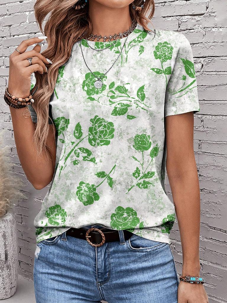 Sunflower Color Flower 3D Printing Women's T-shirt Casual Round Neck Short-sleeved Top Harajuku Y2k Tee Women's Clothing