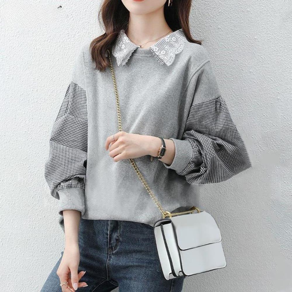 

Женские блузки с отложным воротником и длинными рукавами, весенние модные пуловеры, топы M серый