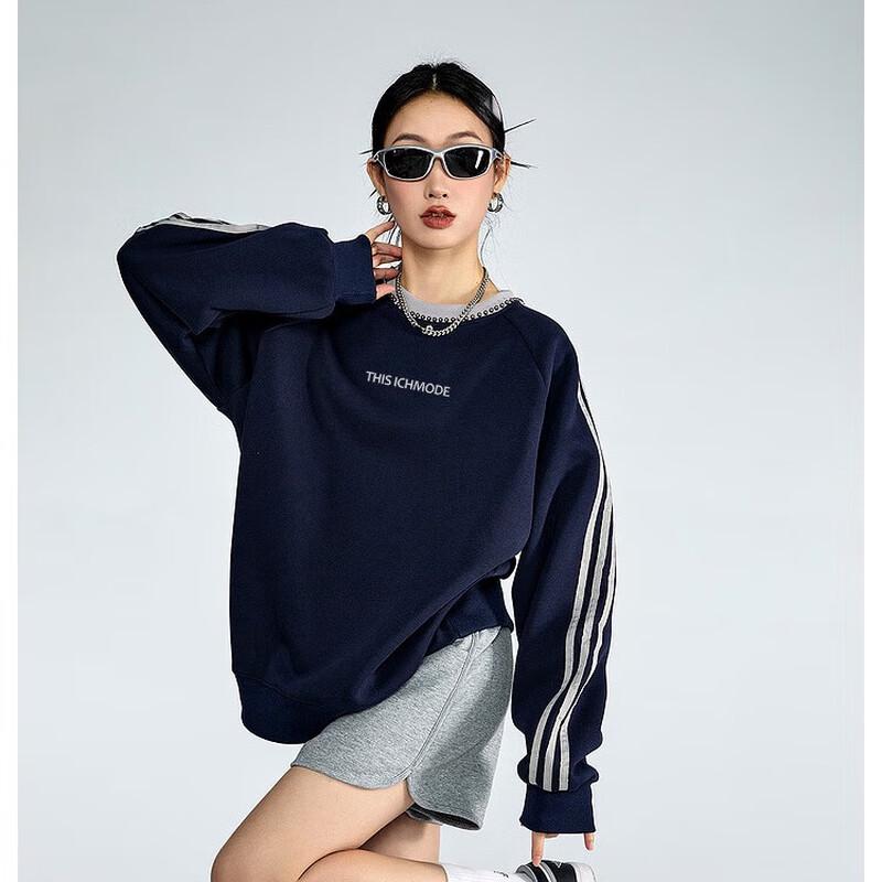 Women s Vintage Striped Crew Neck Sweatshirt L