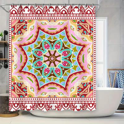 White Floral Pattern Shower Curtain Red Decorative Waterproof Bathroom Accessory Home Decoration Solid Bath Mat Kit for Bathtub