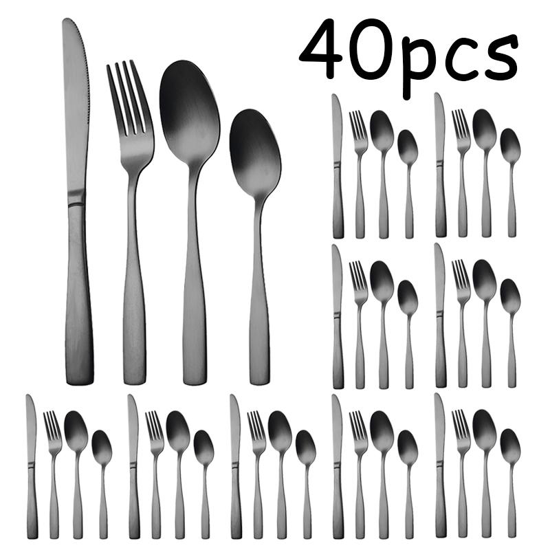 4/16/24/40pcs stainless steel cutlery set, large handle knife and fork spoon, suitable for dining room kitchen.