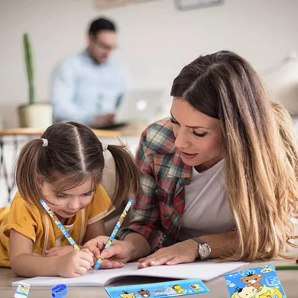 6-teiliges Schulschreibwaren-Set, Schulbedarf inklusive 2 Bleistiften, Radiergummi, Anspitzer, Lineal, süßem Notizbuch, Geschenken für Kinder