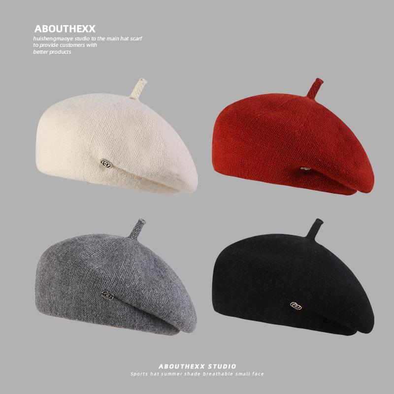 Hat Women's Autumn and Winter Korean Version Fashionable Versatile Beret British Retro Literary Painter Hat Showing Face Tabloid Hat Trend