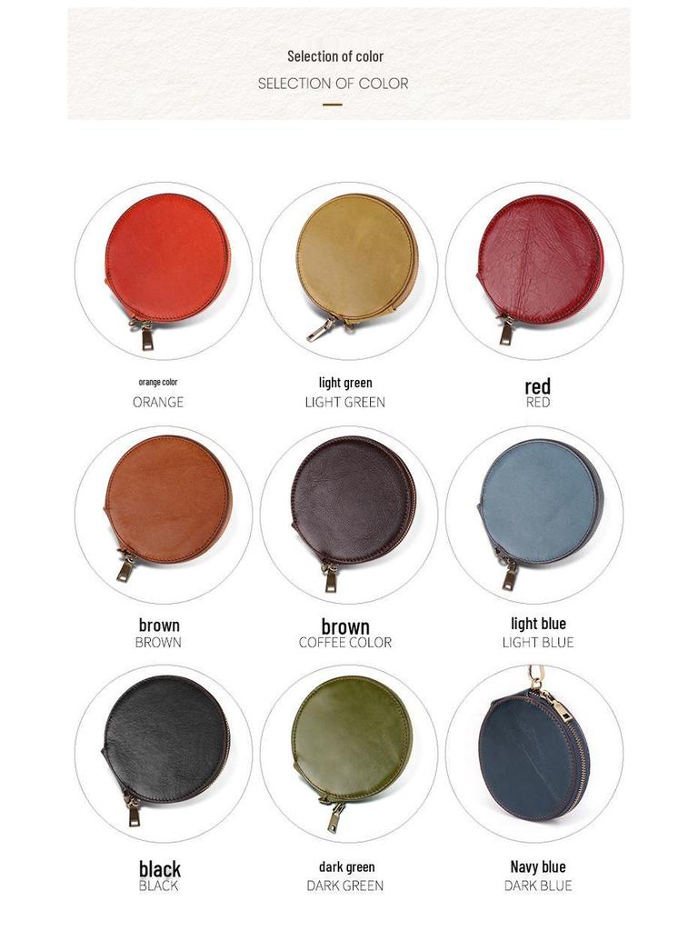 Runde Mini-Geldbörse aus echtem Leder - Lässig, niedlich, multifunktional, kleine Hängegeldbörse