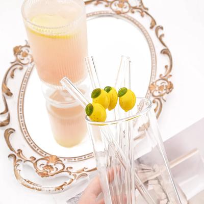 4/6/8/10/12Pcs Lemon Shaped Straw High Borosilicate Glass Straw Eco Friendly Drinking Straws Cocktail Smoothie Bar Accessories