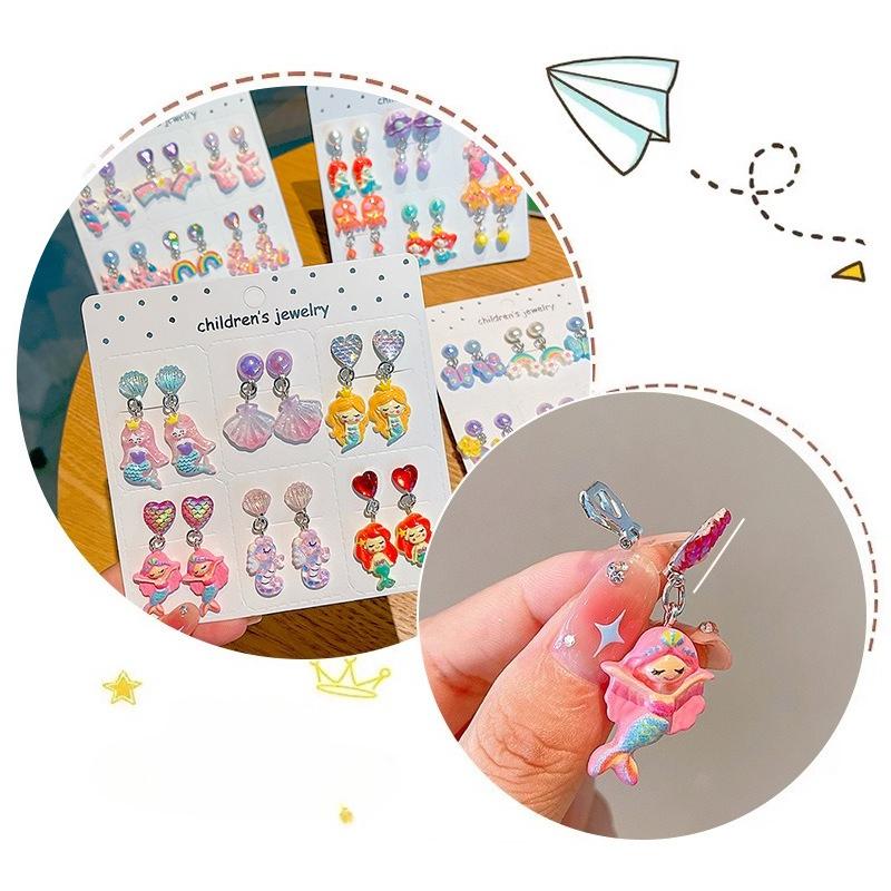 Girls' Ear Clips Cute Cartoon Children's Earrings Little Girls Princess Earrings No Pierced Ears Fake Earrings No Ear Jewelry