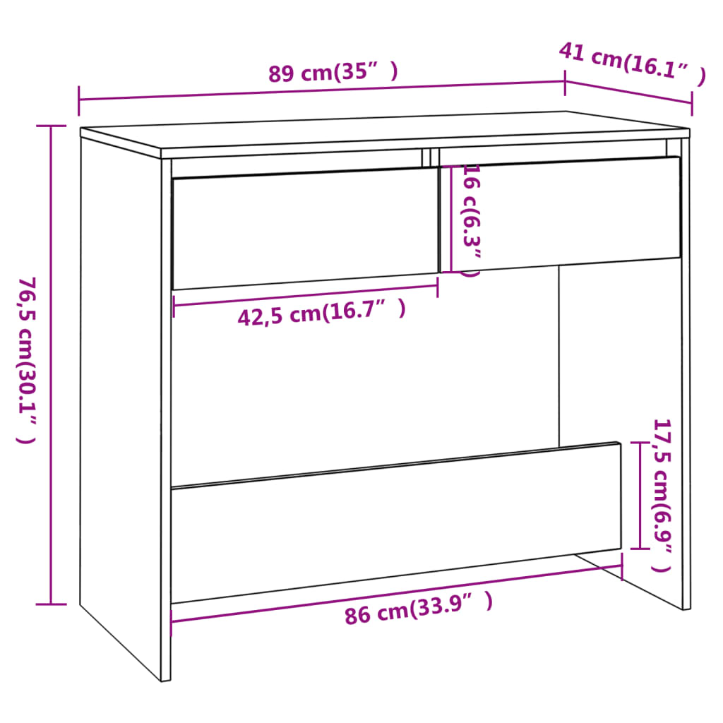 Konsolentisch, Ablagetisch für den Eingangsbereich mit 2 Schubladen, schwarz 89x41x76,5 cm Holzwerkstoff