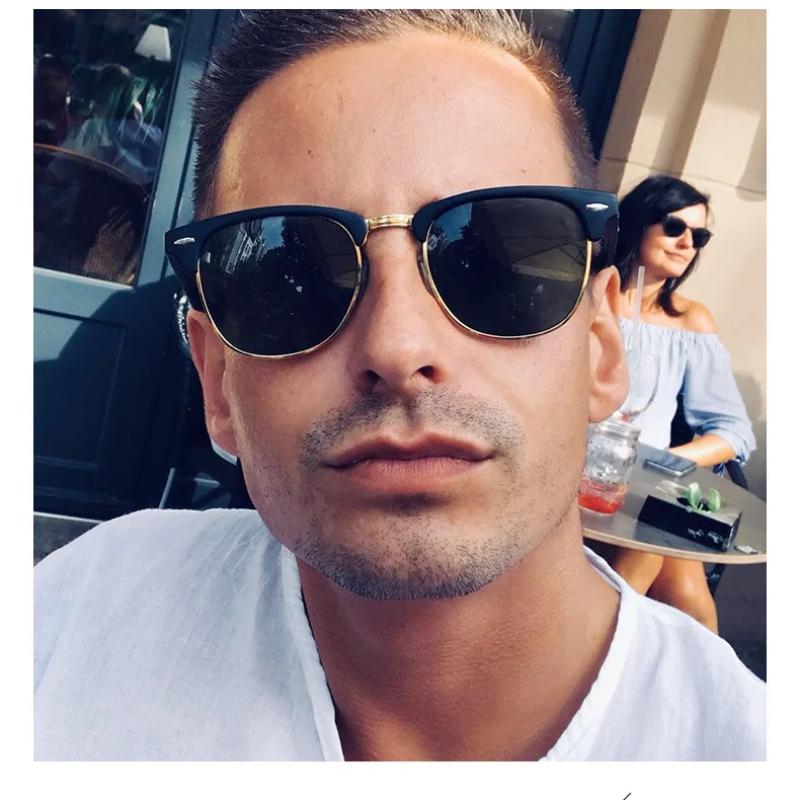 Non-polarized Fashion Square Metal Frame Men Women Brand Design Eye Sun Glasses Women Semi Rimless Classic Men Sunglasses