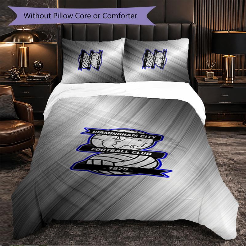 BIRMINGHAM CITY FOOTBALL CLUB 3 Piece Bedding Set Soft Duvet Cover Set with Pillowcases Printed Bedroom Decor Set for Home
