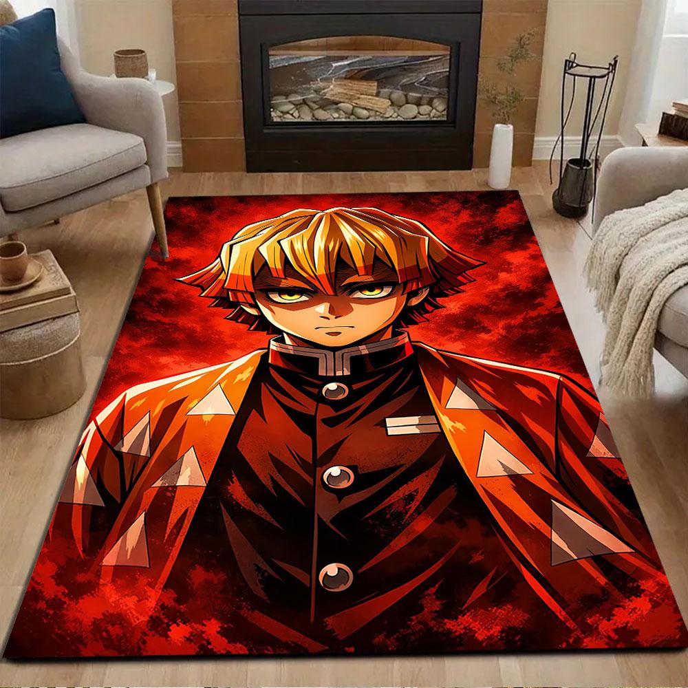 "Fierce Anime Character On Red" Patterned Carpet, Non Slip Mat Suitable for Living Room and Bedroom Sofas