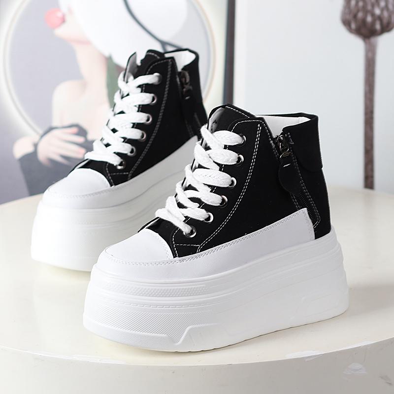 Fashion 12CM Suede Cow Genuine Leather Autumn Ankle Booties Moccasins Chimney Women Chunky Sneakers Boots Spring Fashion Shoes