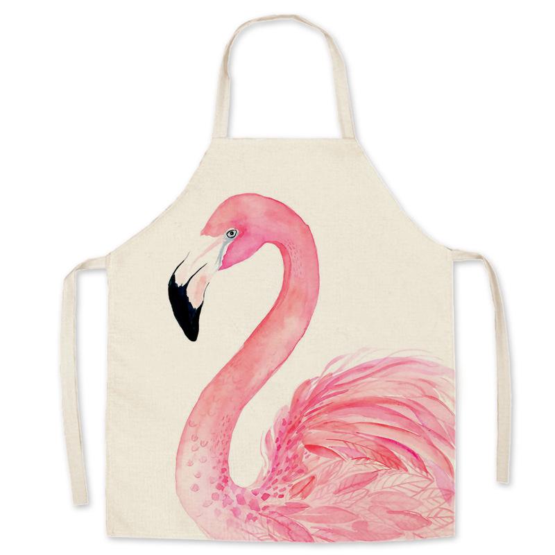 Adult & Child Flamingo Cartoon Faux Linen Apron - Ideal for Kitchen, Logo Work, and Advertising