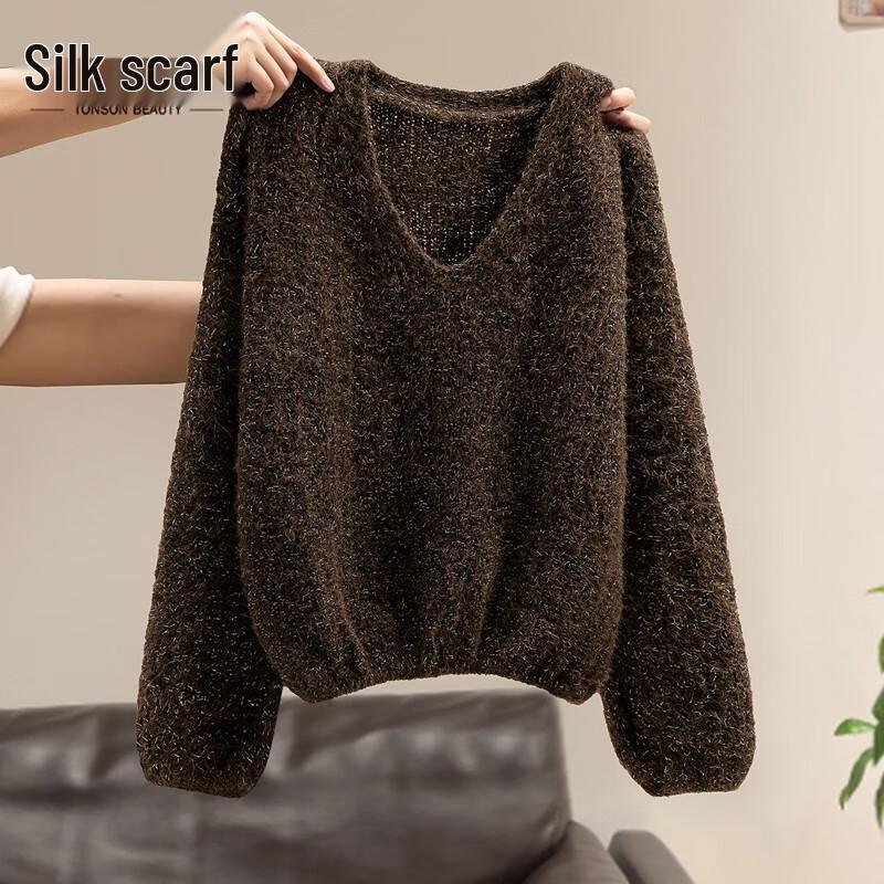 

Women s Wool Blend Loose V-Neck Knit Sweater S