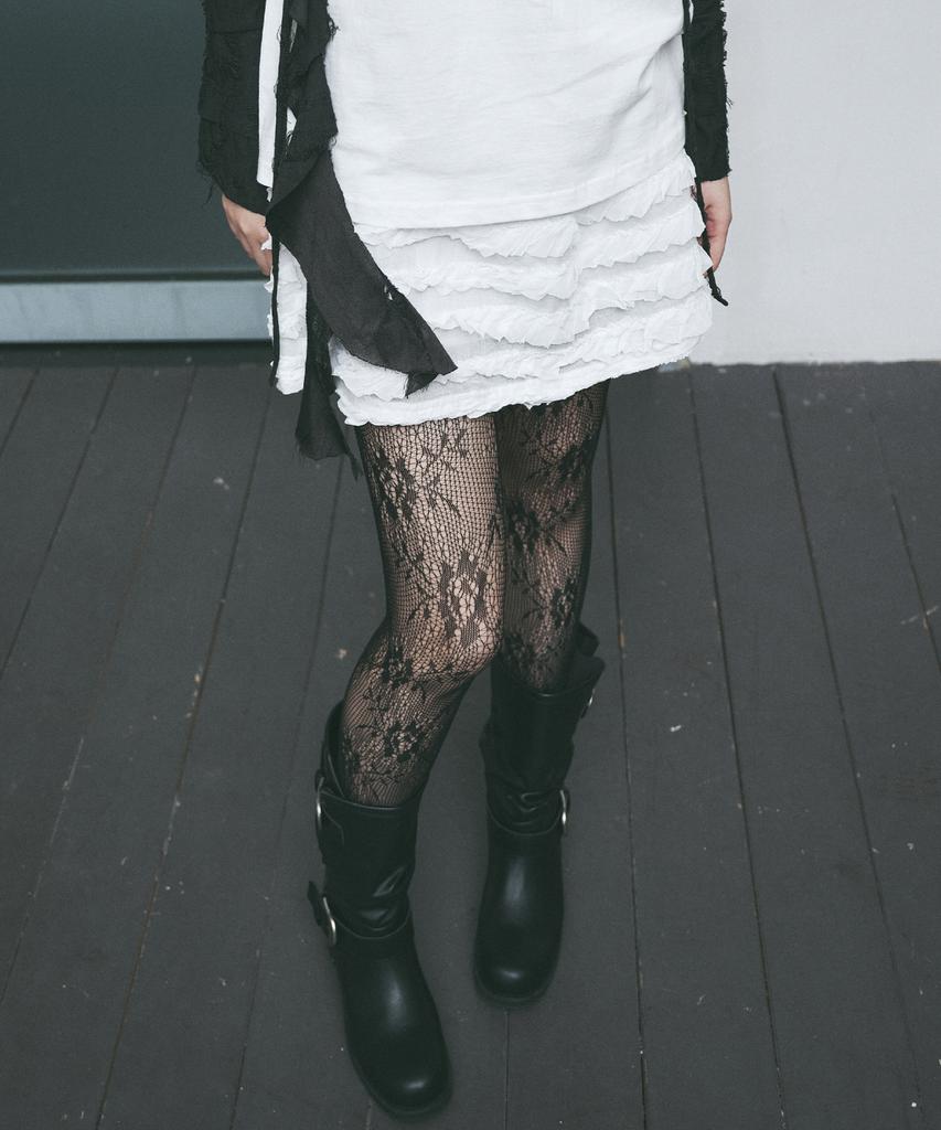 Nigaennikol Fringe Lace Mini Skirt_Ivory