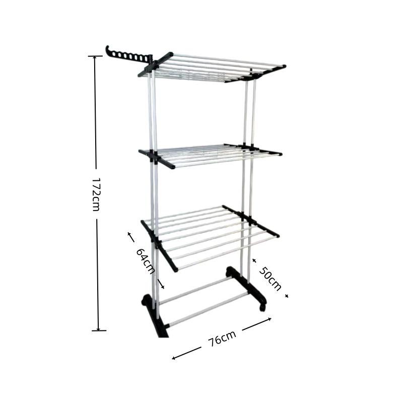 Dual Rod Folding Wing-shaped Clothes Rack: Floor-standing, Multi-functional, Movable, and Foldable