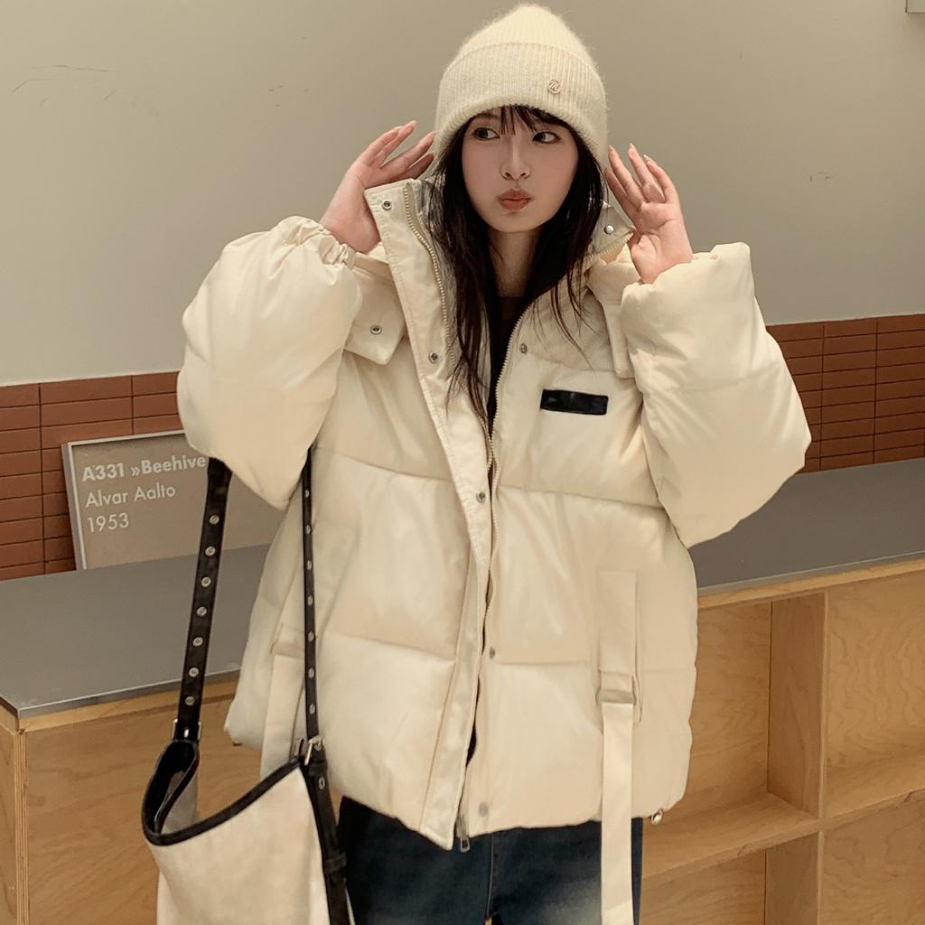 2025 winter new Korean down padded jacket women's loose hooded short cotton jacket padded jacket thickened student bread suit
