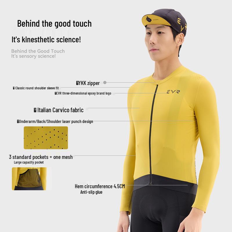 EVR Tech Men's Long Sleeve Cycling Jersey - Moisture-Wicking, UV Protection, Spring/Summer Road Bike Top