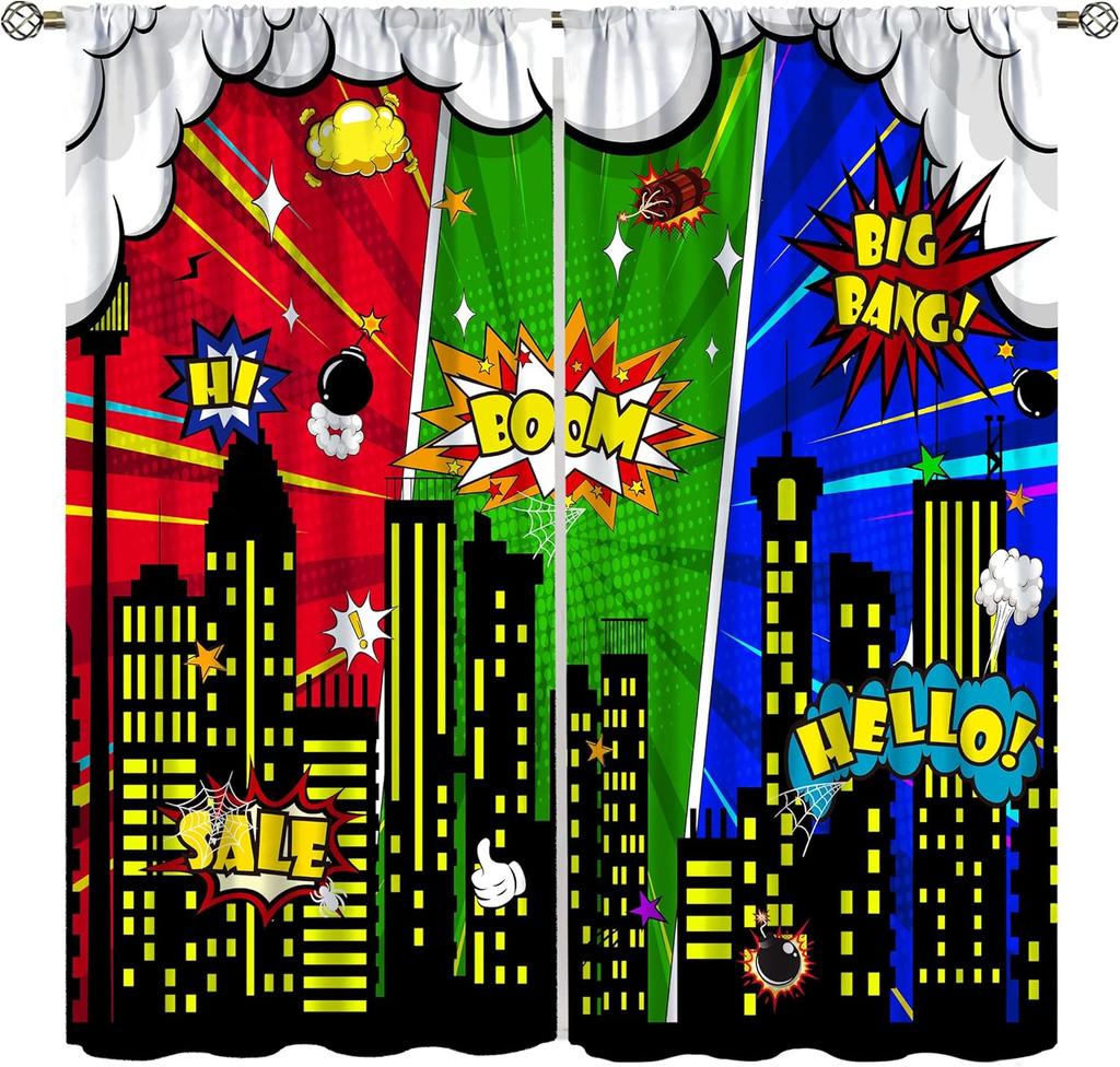 Dinosaur Construction Curtains For Boys,Cartoon Forest Architectural Site Dinosaur Excavator Tractor Truck Window Drapes Print