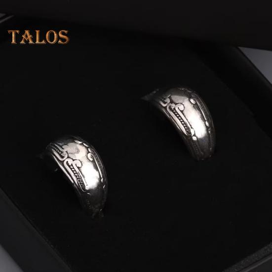 1 par de pendientes étnicos para mujer, pendientes de aro ligeros de aleación pulida con forma de C y grabado vintage, pendientes colgantes para viajes y citas diarias