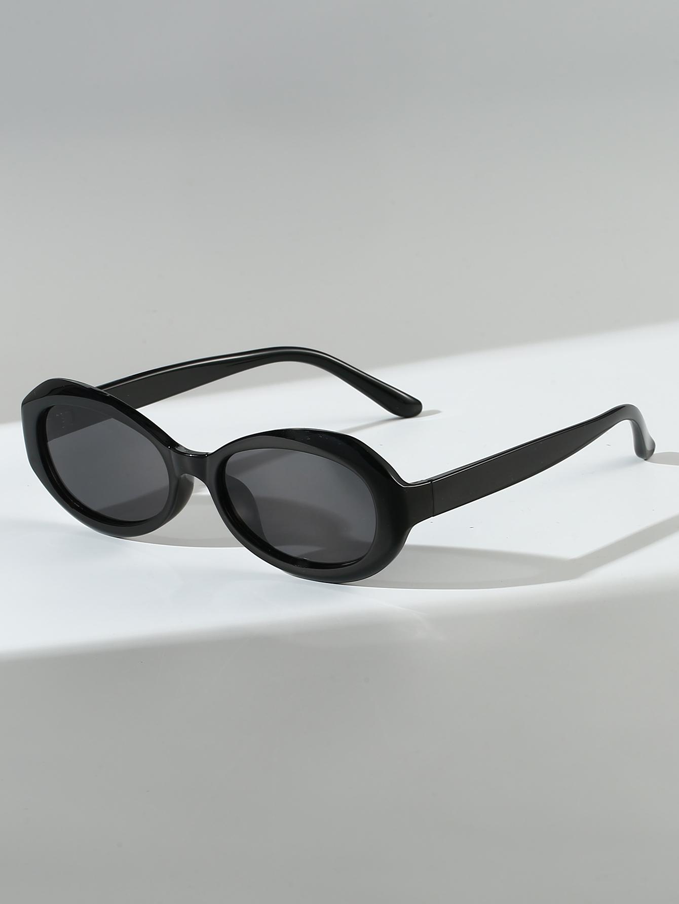 

1Pc Retro Oval Unisex Sunglasses, High-End Black Narrow Frame, Uv Protection, Makes the Face Look Smaller