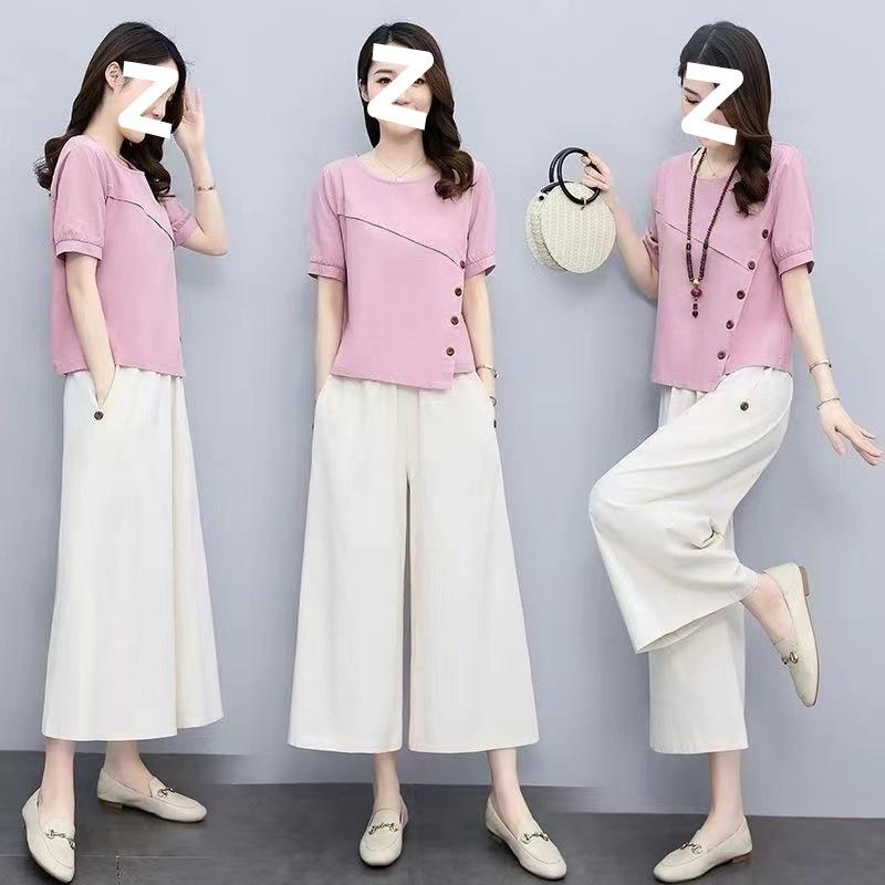 Suit for Women Summer Loose Casual Fashion Simple Temperament Soft Linen Two-piece Set