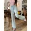 2024 New High Waist Denim Trousers Women Summer Design Sense Bow Embroidery All-Match Wide Leg Mop Pants Fashion