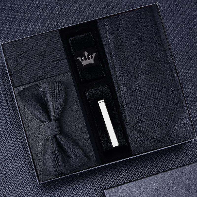 Tie Five-Piece Men'S Business Dress 8Cm Tie Blue Zipper Black Hand Tie Square Scarf Cufflinks
