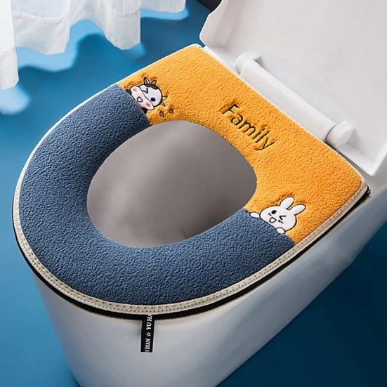 Toilet Mat Ultra Soft Keep Warm Cartoon Embroidery Summer Winter Toilet Seat Pad Closestool Warmer with Handle Bathroom Accessories