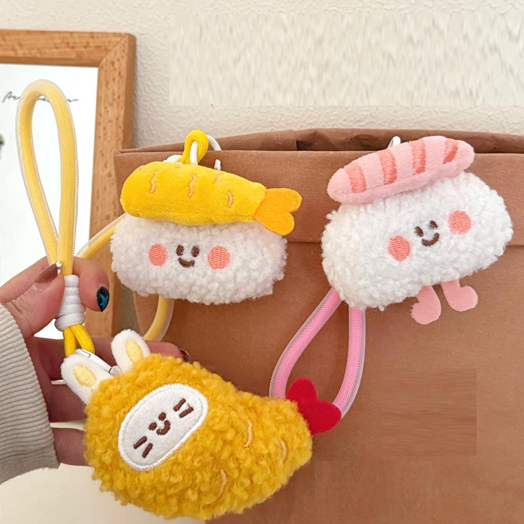 30pcs/lot 6cm Cute Japanese Food Sushi Plush toys Charms Tempura Salmon Sushi Keychains Decorative Dolls Lanyard Accessories