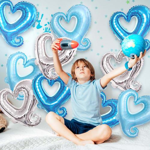 [Balloon Shop] Set of 15 Large Heart Aluminum Balloons Open Heart Light Blue Blue Boys Girls Cute Stylish Surprise (Light Blue)