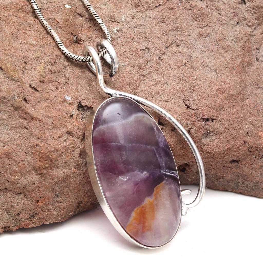 Fluorite Gemstone Handmade Women's Unisex Silver Jewelry Pendant 2.25